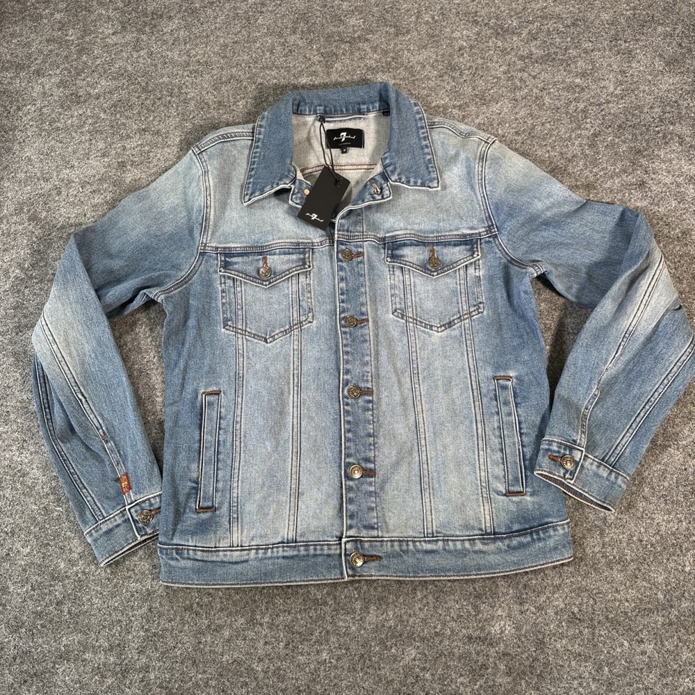 7 For All Mankind Mens The Perfect Trucker Jacket Denim Blue Stow Medium NWT